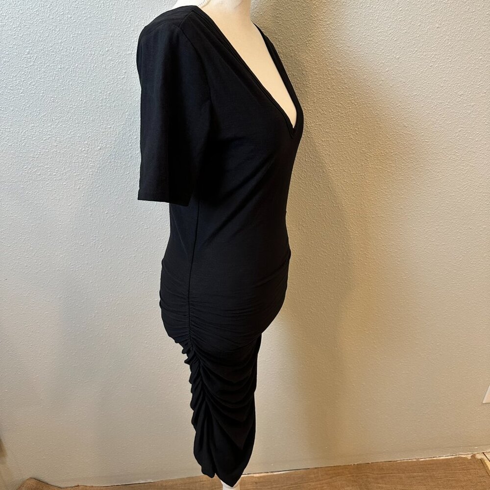 James Perse Standard Ruched V-Neck Jersey Dress - Black - Picture 3 of 11